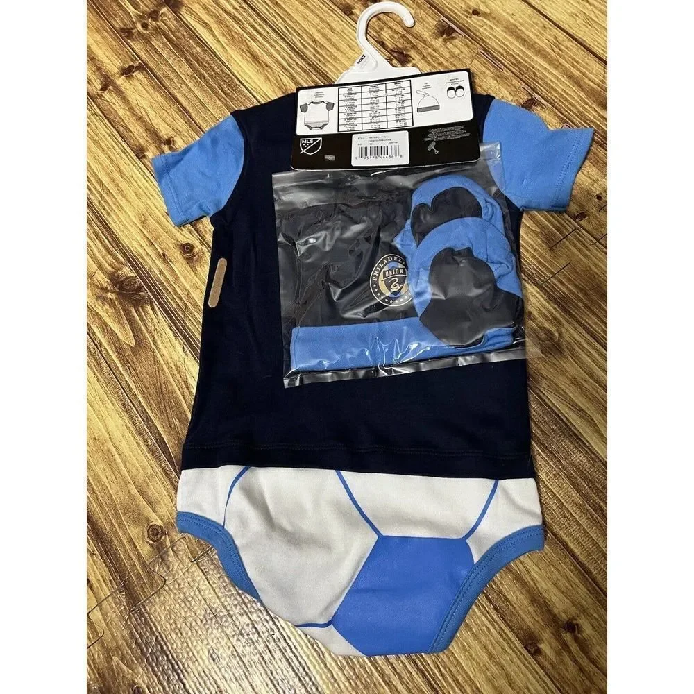 NWT MLS Soccer Philadelphia Union Baby 3pc Creeper Set 24m
